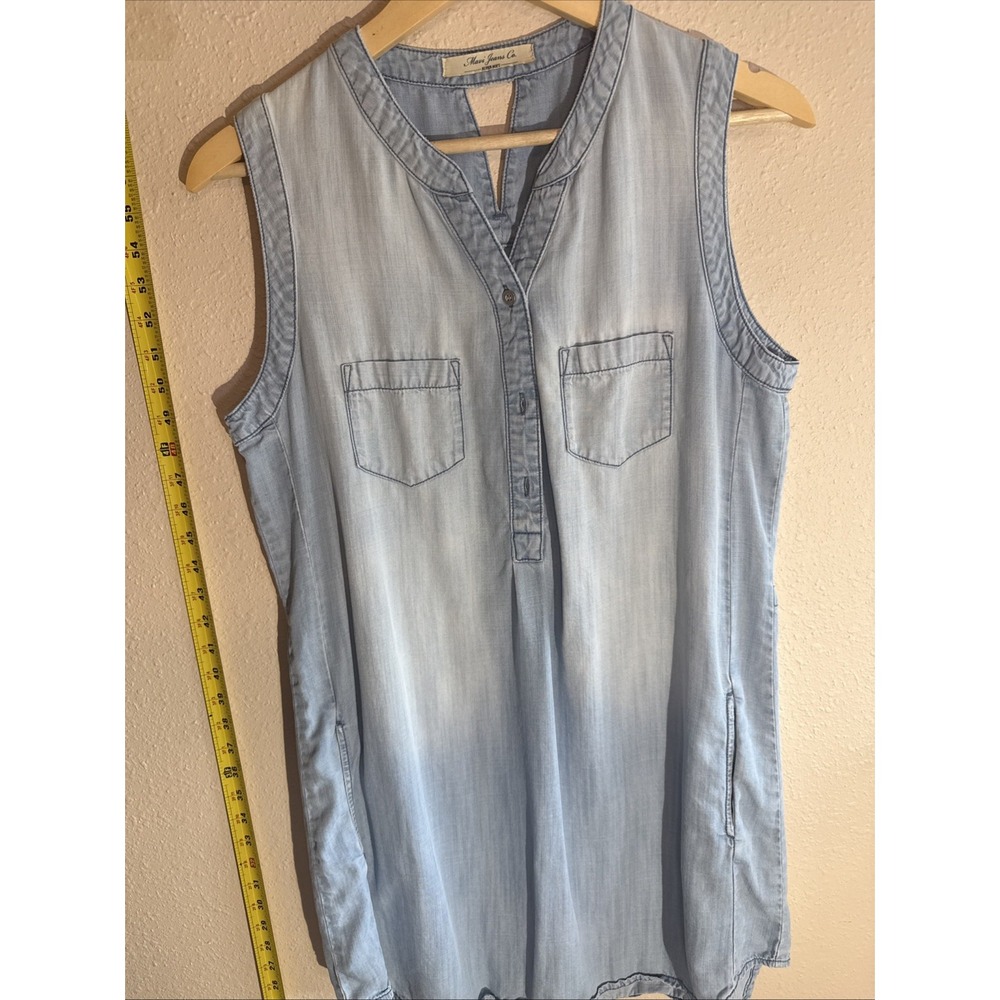 Mavi Md Sun-Bleached Denim Coastal Soft Relaxed Sleeveless Minimalist Mini Dress